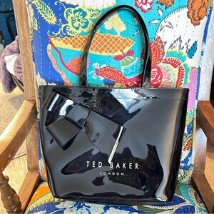Ted Baker Glossy Black Tote with Bow icon knot tie